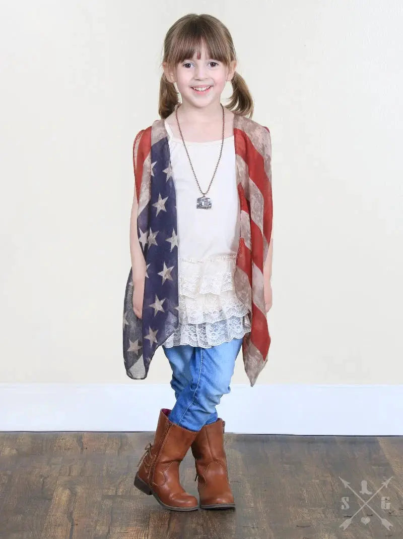 Girls One-Size-Fits-Most American Flag Open Vest