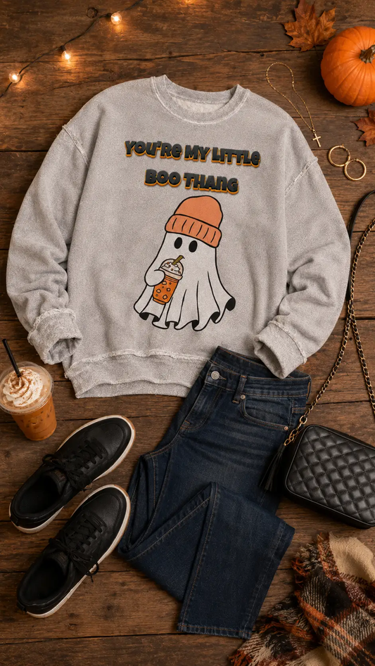 You're My Little Boo Thang Ghost Design Heather Gray Inside Out Sweatshirt