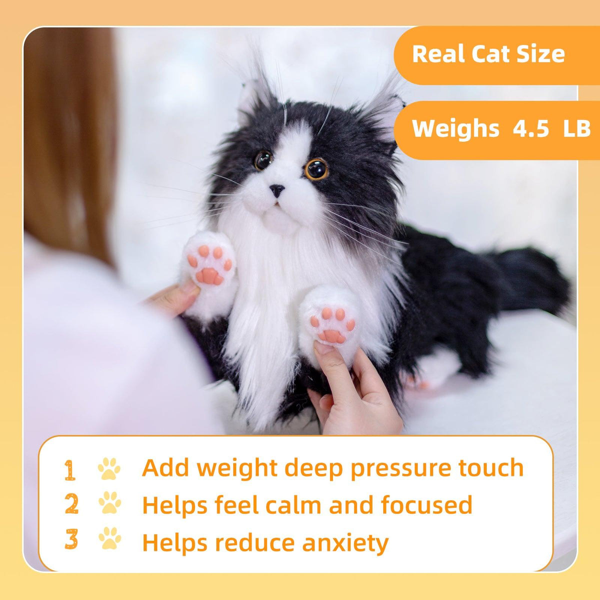 3lbs Tuxedo Handcrafted Weighted Plush – Realistic Companion Cat for Adults