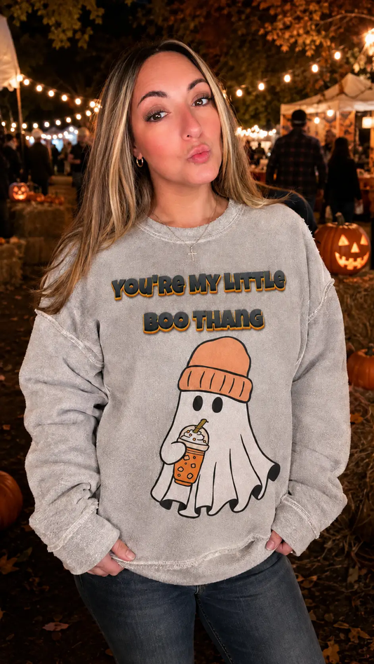You're My Little Boo Thang Ghost Design Heather Gray Inside Out Sweatshirt