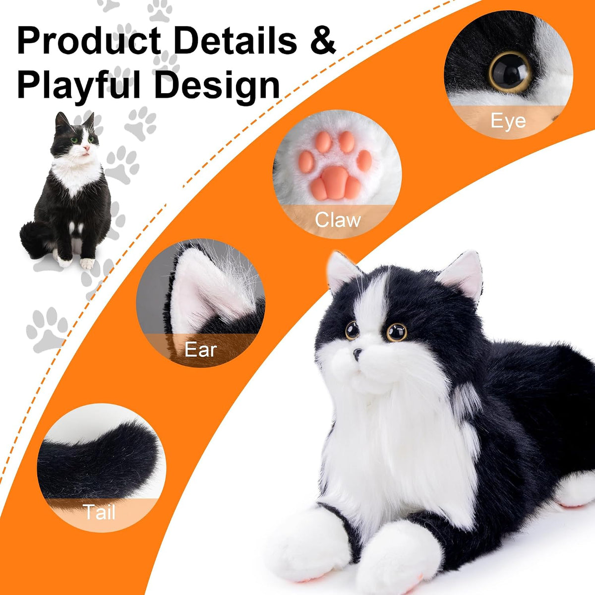3lbs Tuxedo Handcrafted Weighted Plush – Realistic Companion Cat for Adults