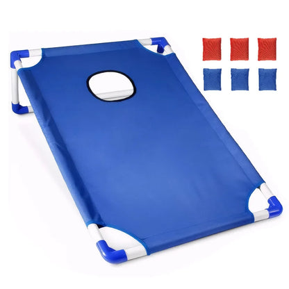 Portable Cornhole Set with 3 Red and 3 Blue Bags Toss Game for Kids Adults Family Outdoor Yard Beach BBQ Camping Lawn